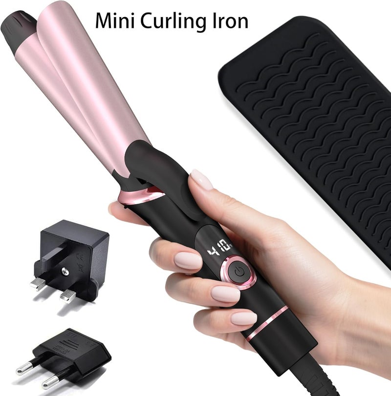 NFie Mini Curling Iron for Travel, Dual Voltage Curling Wand with European, UK Plug Adapter, Small Wave Hair Curler for Short, Long Hair, Tiny Long Barrel Hot Tool Temp Control up to 410℉, 1 Inch - Image 1
